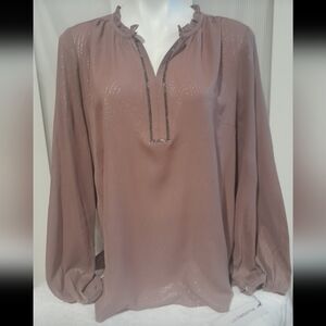 New -Liz Claiborne - Semi Sheer Mauve Embellished V-Neck Blouse, Size Lg